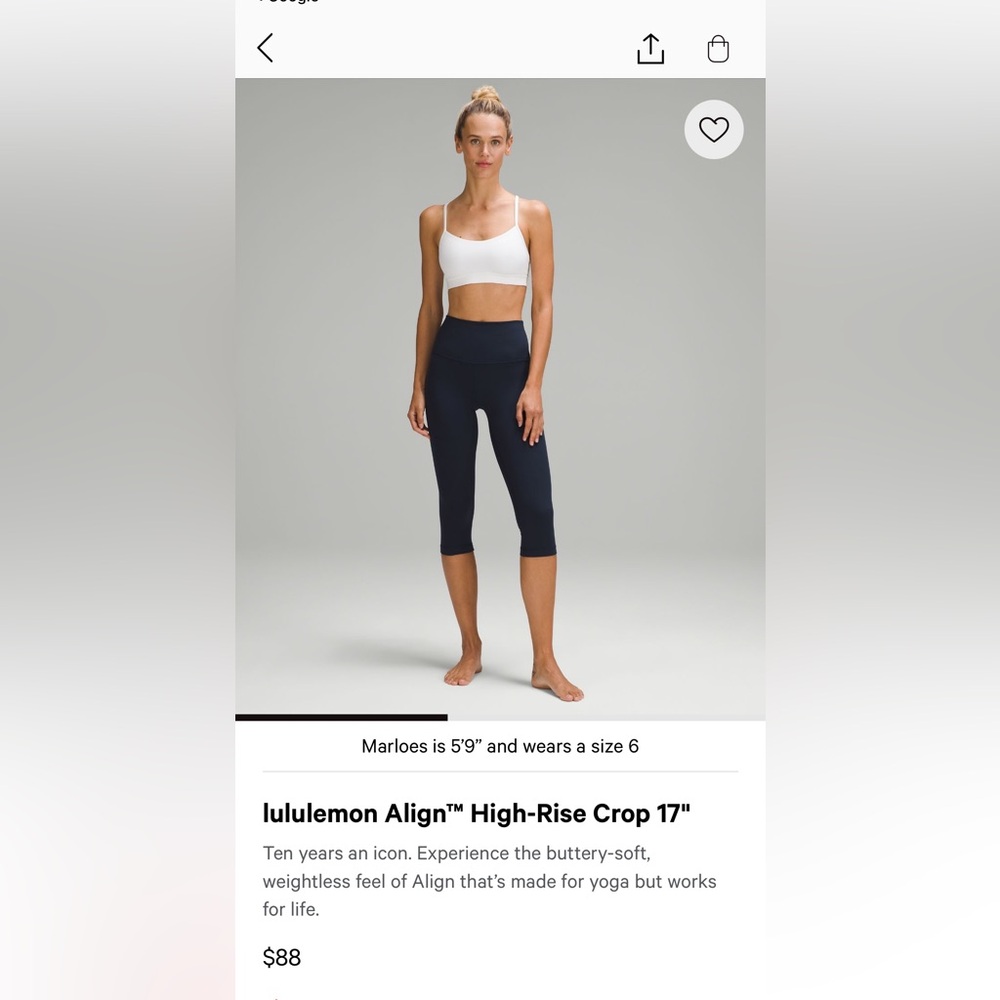 Lululemon Align high rise crop 17” Athletic Leggings Sz 6 like new true navy - Picture 3 of 8